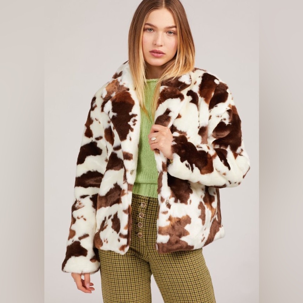Emory Park Cow Print Fur Jacket